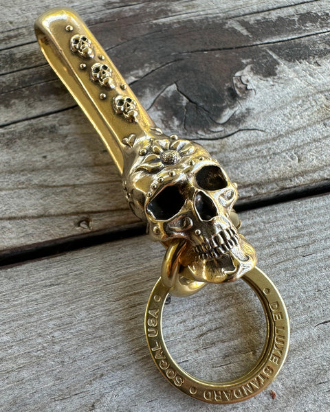 Custom Dia de Los Muertos Brass Belt Hook / Keychain